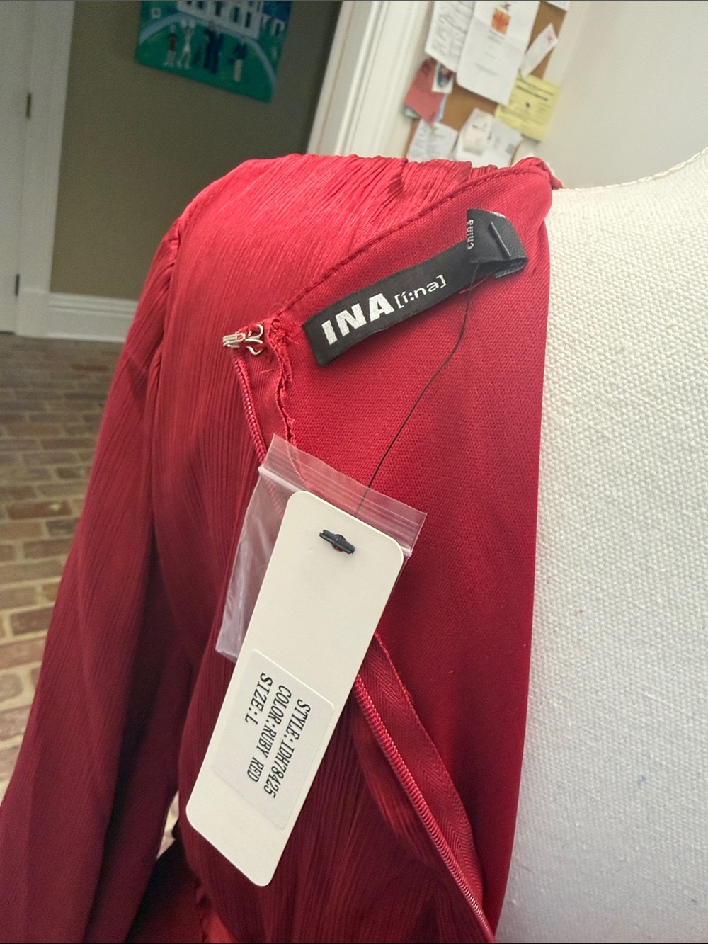 Ina Red Long Sleeve Satin Maxi Dress with Belt - Picture 5 of 8